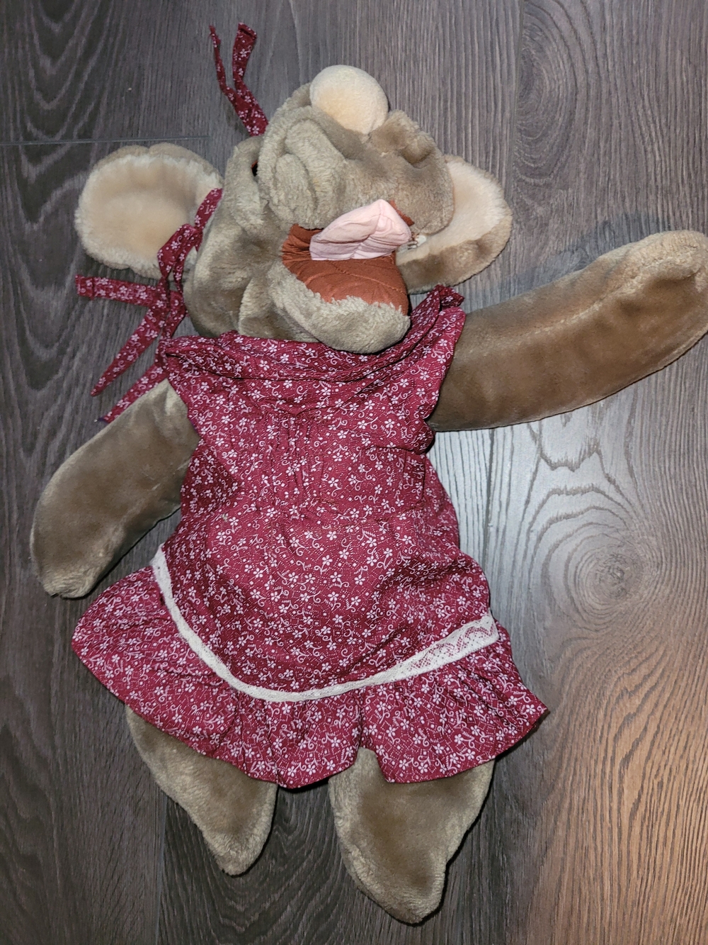 Wrinkles Dog Puppet  in Red Floral Dress